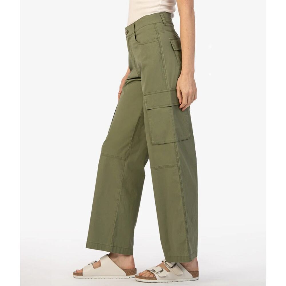 KUT Charlotte Wide Leg Cargo Pants, Khaki, Street Style, Weekend, Urban Casual 0 - Picture 2 of 11
